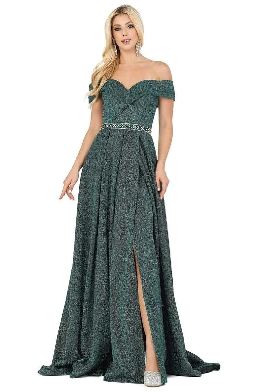 Women's Elegant Garments Dancing Queen - 4006 Pleated Off-Shoulder A-line Gown