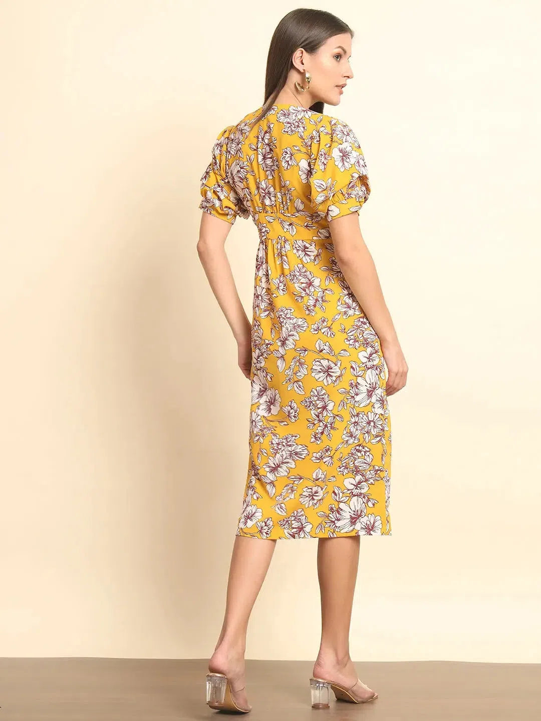 Women's Athletic Apparel Yellow Floral Printed Dress