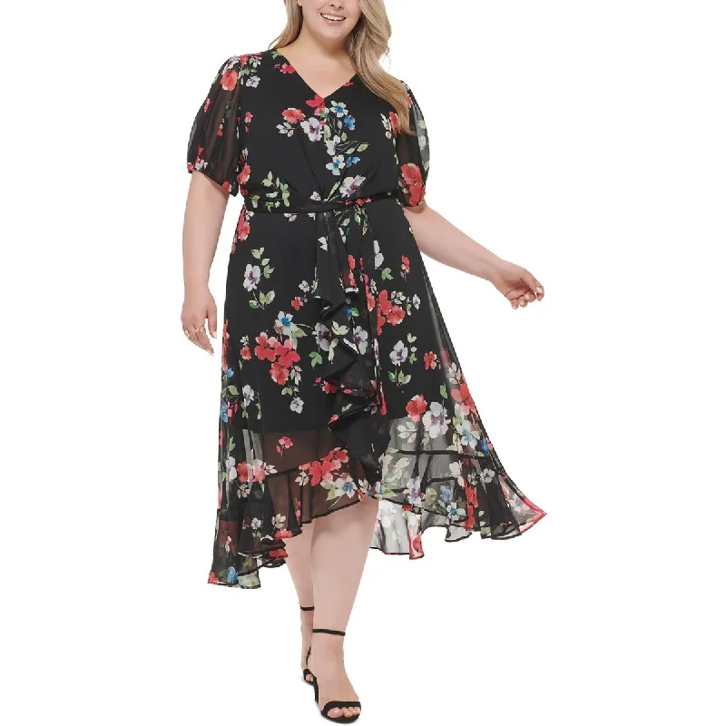 Women's Athletic Clothes DKNY Womens Plus Chiffon Floral Maxi Dress