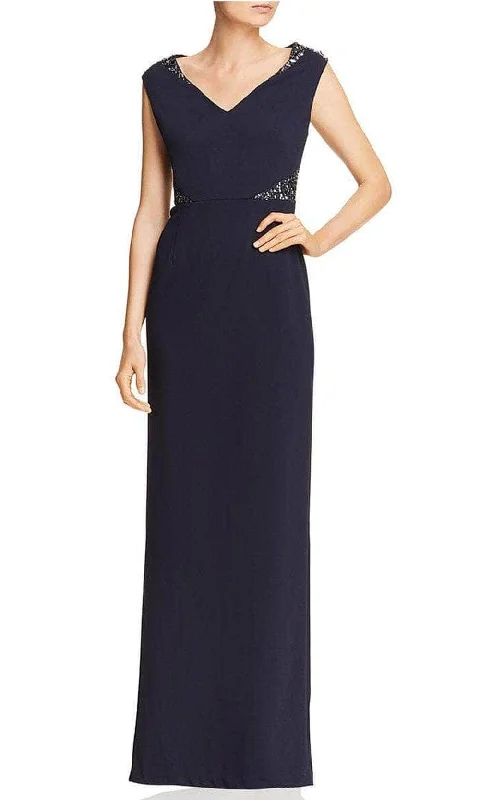 Stylish Women's Clothing Adrianna Papell AP1E204021 - V-Neck Back Slit Formal Gown