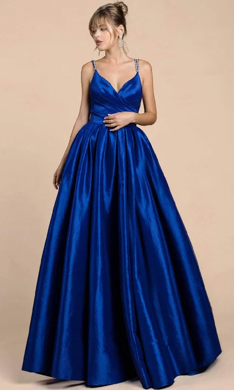 Women's Casual Wear Clothing Andrea and Leo A0082 - V-Neck Pleated A-Line Evening Gown