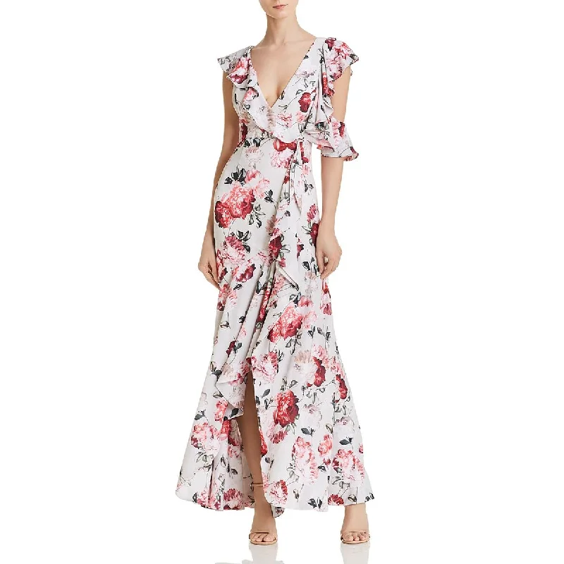 Stylish Women's Outfit Fame And Partners Womens Beckman Floral Print Ruffled Sleeves Evening Dress