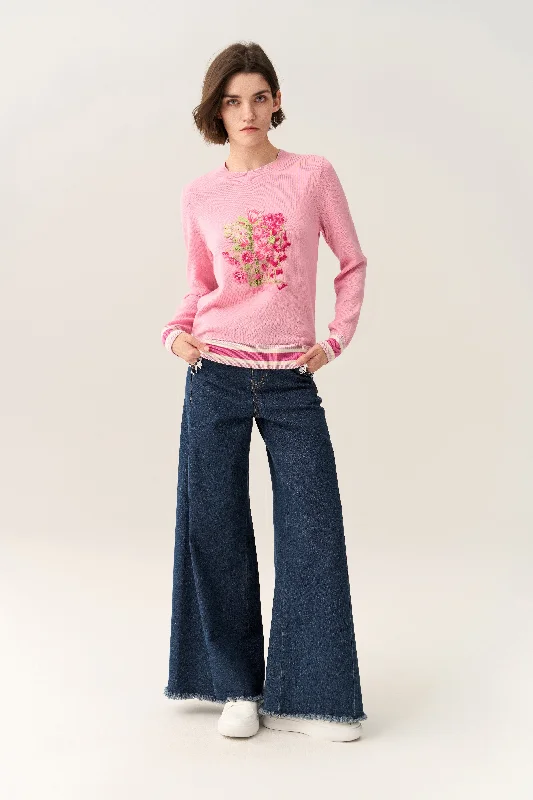 Formal Clothing For Women Floral-embroidery Knitted Pullover