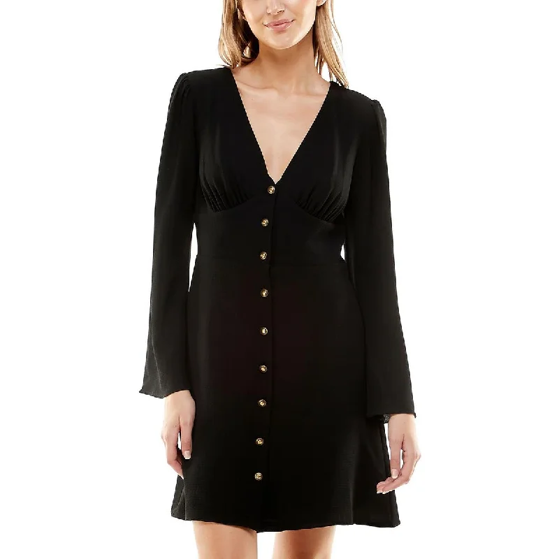 Women's Holiday Clothing B. Darlin Womens Juniors Button Front Mini Mini Dress