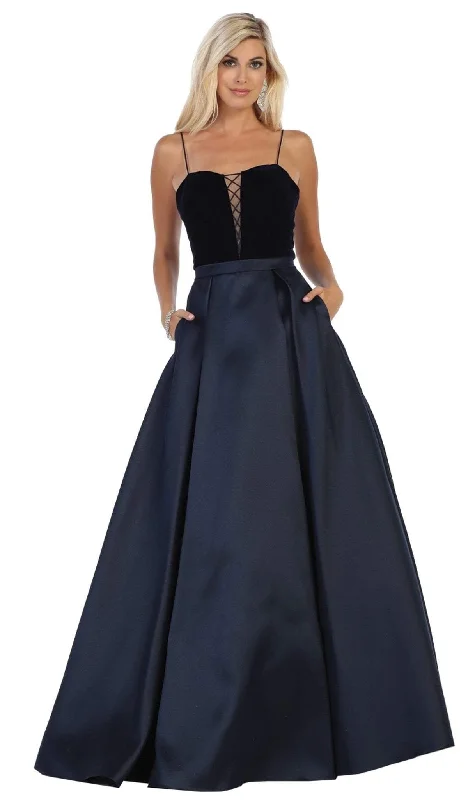 Women's Comfortable Lounge Garments May Queen - RQ7742 Sleeveless Lace Up Front Pleated Ballgown