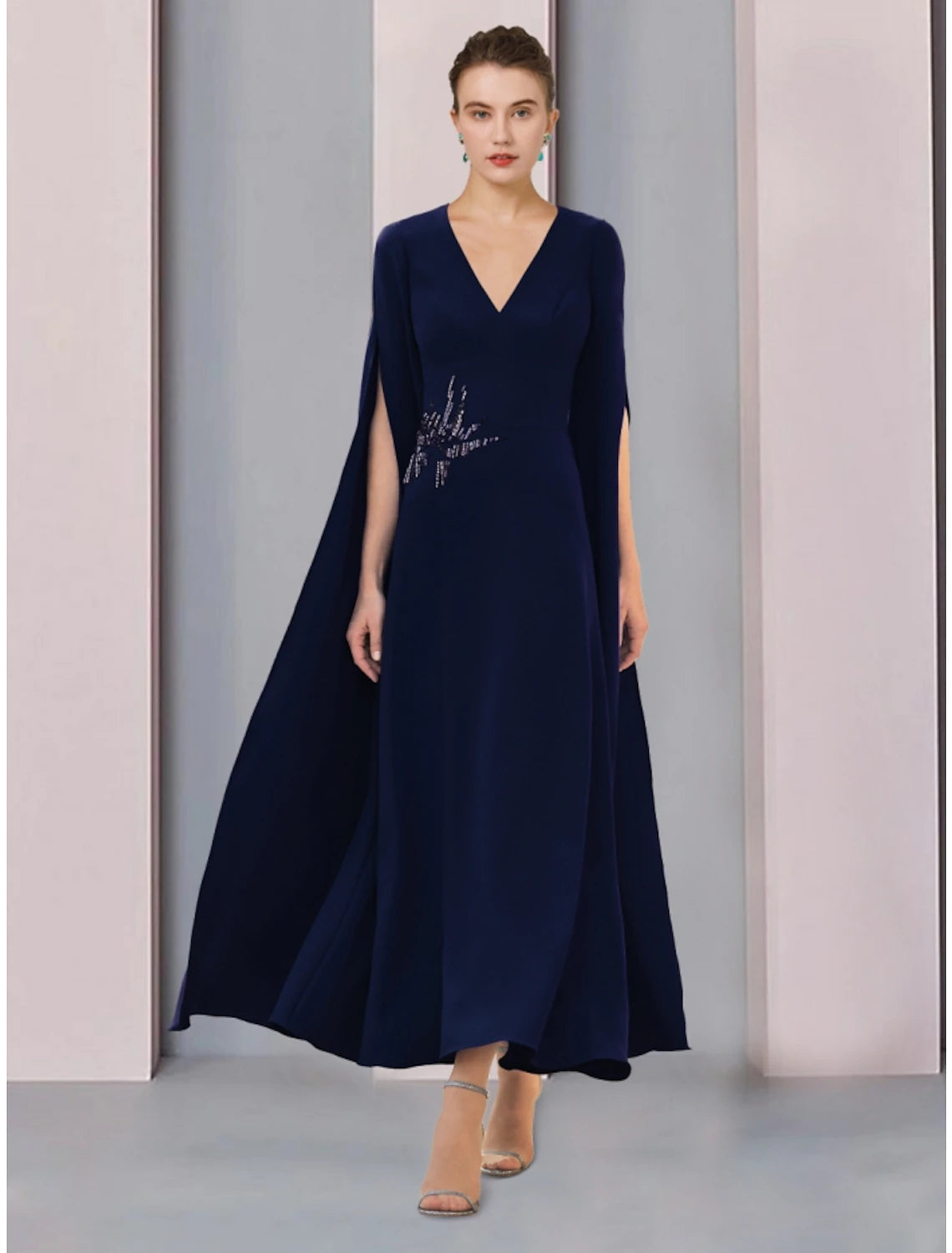 Sustainable Fashion Clothing For Women A-Line Mother of the Bride Dress Wedding Guest Elegant V Neck Ankle Length Stretch Chiffon Half Sleeve with Sequin Ruching Solid Color