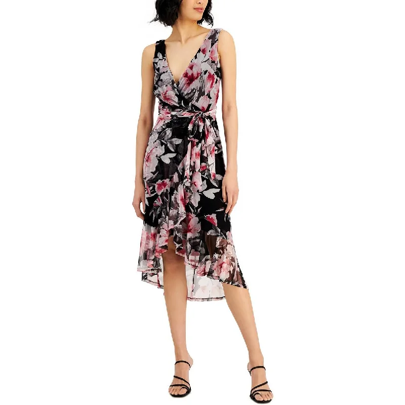 Women's Holiday Clothes Connected Apparel Womens Floral Print Hi-Low Wrap Dress