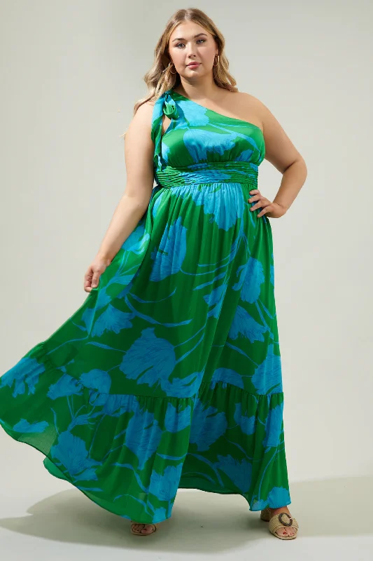 Fashionable Women's Clothing Seamoss Floral Bayou One Shoulder Maxi Dress Curve