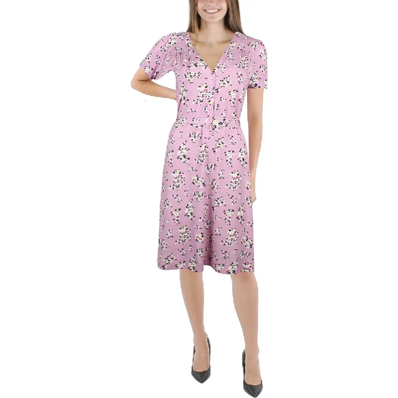 Women's Functional Outfit For Outdoor Activities French Connection Womens Floral Print Knee-Length Shirtdress