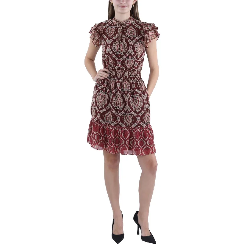 Women's Clothing Apparel Vince Camuto Womens Tie Neck Short Mini Dress