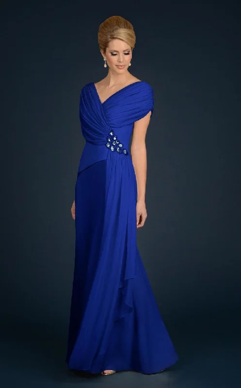 Stylish Women's Attire Alexander by Daymor 701  V-Neck A-Line Gown with Brooch Accent