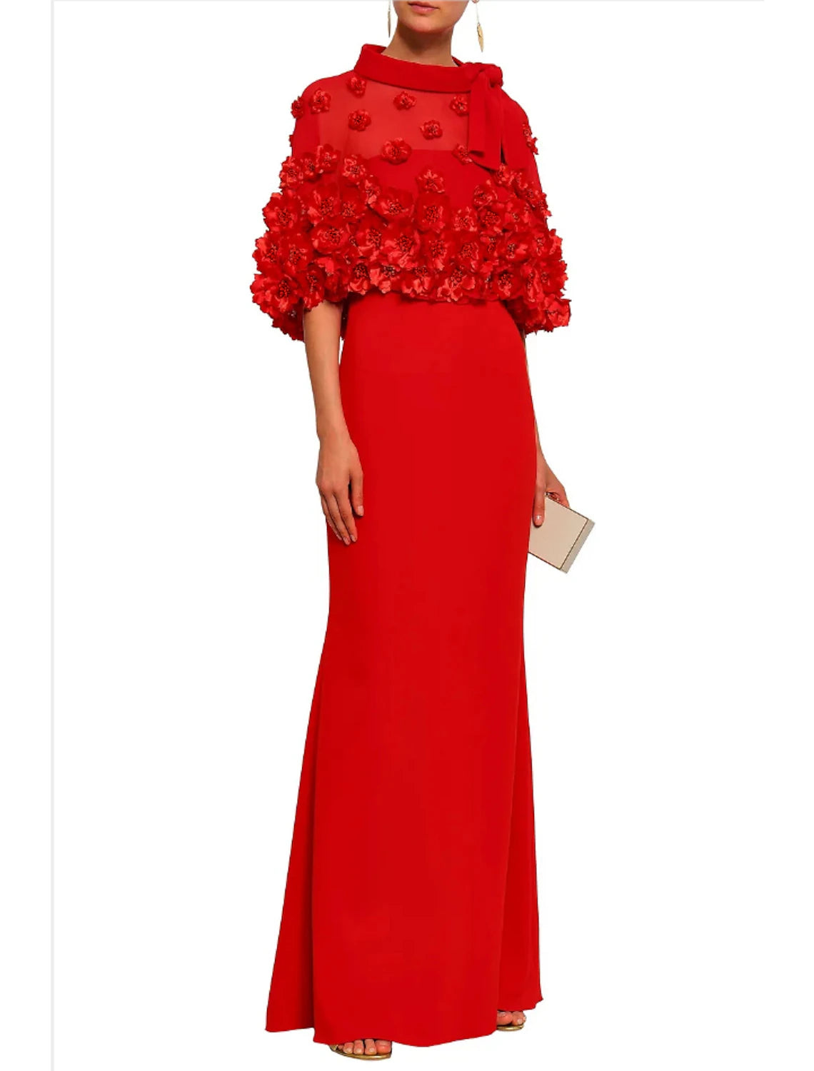 Women's Professional Apparel Sheath Christmas Red Green Dress Evening Gown Elegant Dress Wedding Guest Formal Evening Floor Length Half Sleeve Jewel Neck Fall Wedding Reception Polyester with Pleats