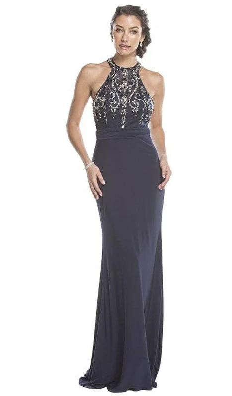 Stylish Outerwear Clothes For Women Trevi Collection - High Halter Fitted Prom Gown L1581