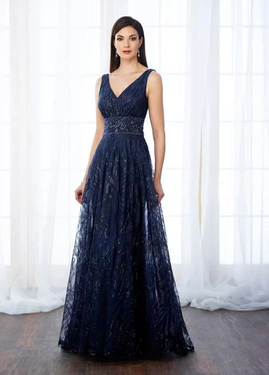 Modern Women's Apparel Mon Cheri Sequined Tulle Sleeveless Gown 217645 - 1 pc Navy In Size 4 Available