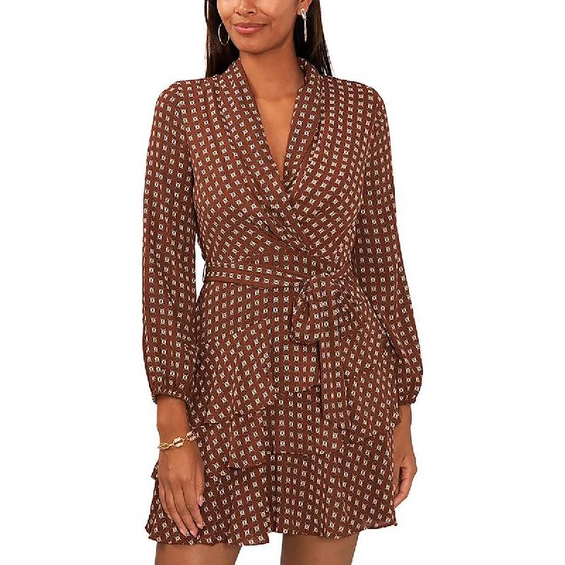 Women's Outdoor Attire CeCe Womens Printed Shawl-Collar Mini Dress