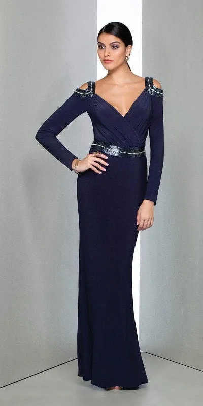 Women's Clothing For Outdoor Activities MIGNON - VM1590B Ruched V-Neckline Evening Gown  - 1 Pc. Navy in size 6 Available