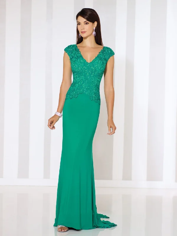 Sustainable Fashion Clothing For Women Mon Cheri Embroidered Cap Sleeves Fitted Evening Gown 116667 - 1 pc Green in Size 10 Available