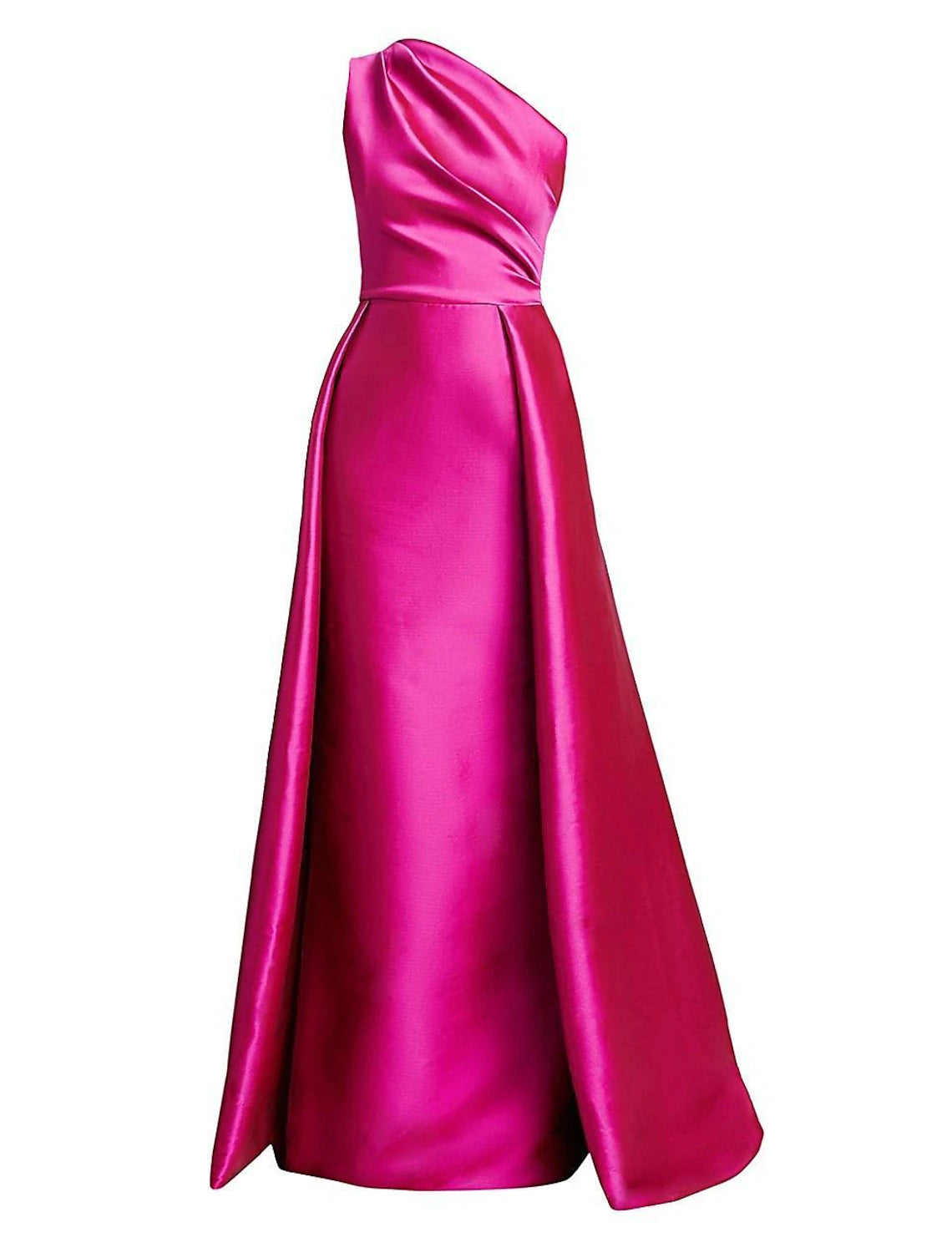 Women's Elegant Evening Attire Sheath / Column Evening Gown Hot Pink Dress Wedding Guest Floor Length Sleeveless One Shoulder Satin with Overskirt Pure Color