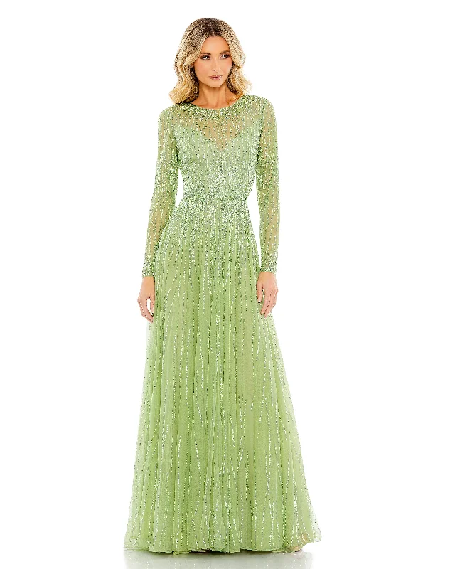 Women's Apparel Mac Duggal 5636 Long Sequin A Line Formal Evening Gown