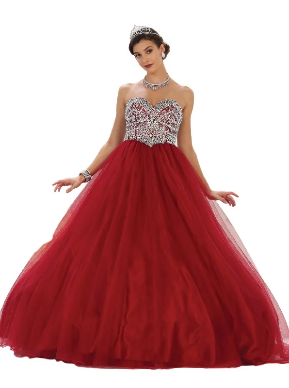 Women's Elegant Evening Attire May Queen - Rhinestone Embellished Quinceanera Ballgown