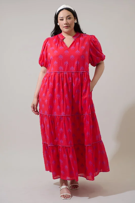 Vintage-Inspired Garments Delmas Floral Renley Tiered Maxi Dress Curve