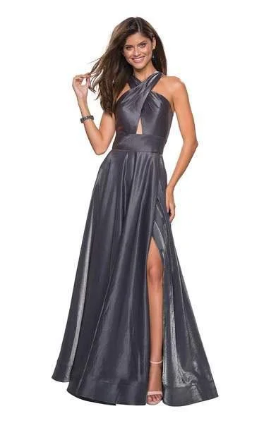 Women's Outdoor Activity Garments La Femme - 27151 Crisscross Halter Cutout Long Gown