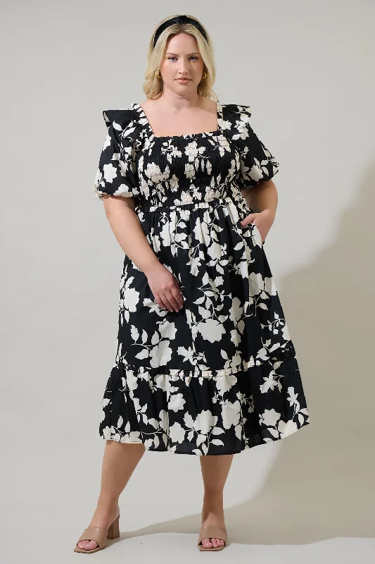 Women's Loungewear Clothes Mableton Floral Rosswell Smocked Midi Dress Curve