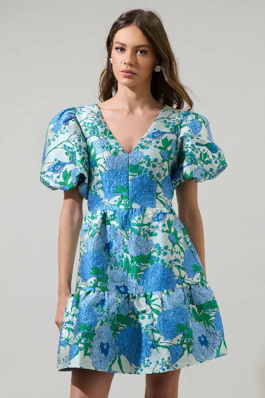 Comfortable Garments For Women Willa Floral May Jacquard Tiered Mini Dress