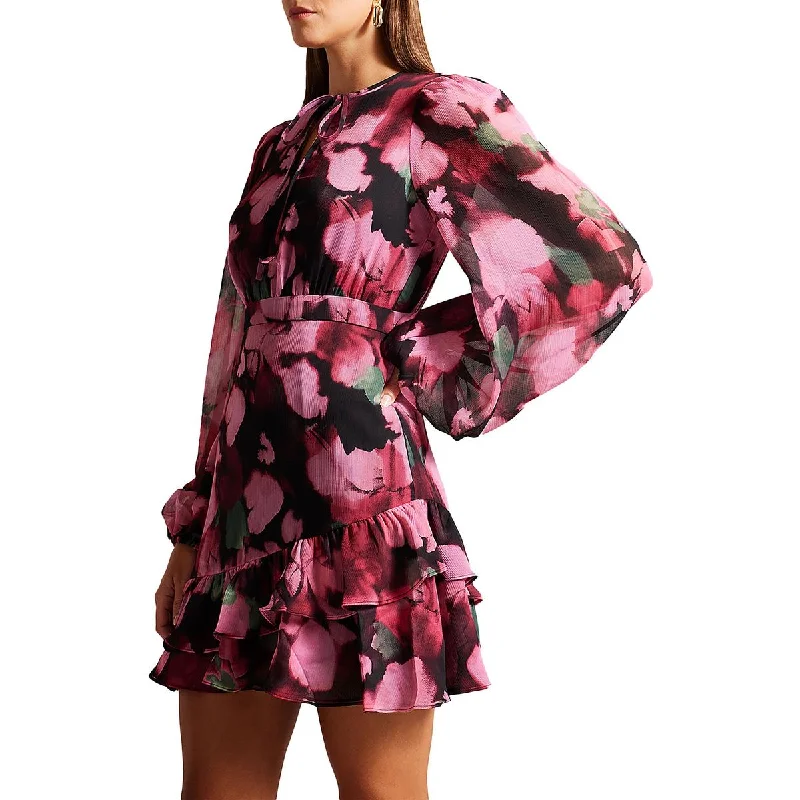 Women's Chic Outerwear Attire Ted Baker Womens Ruffled Tie Front Mini Dress