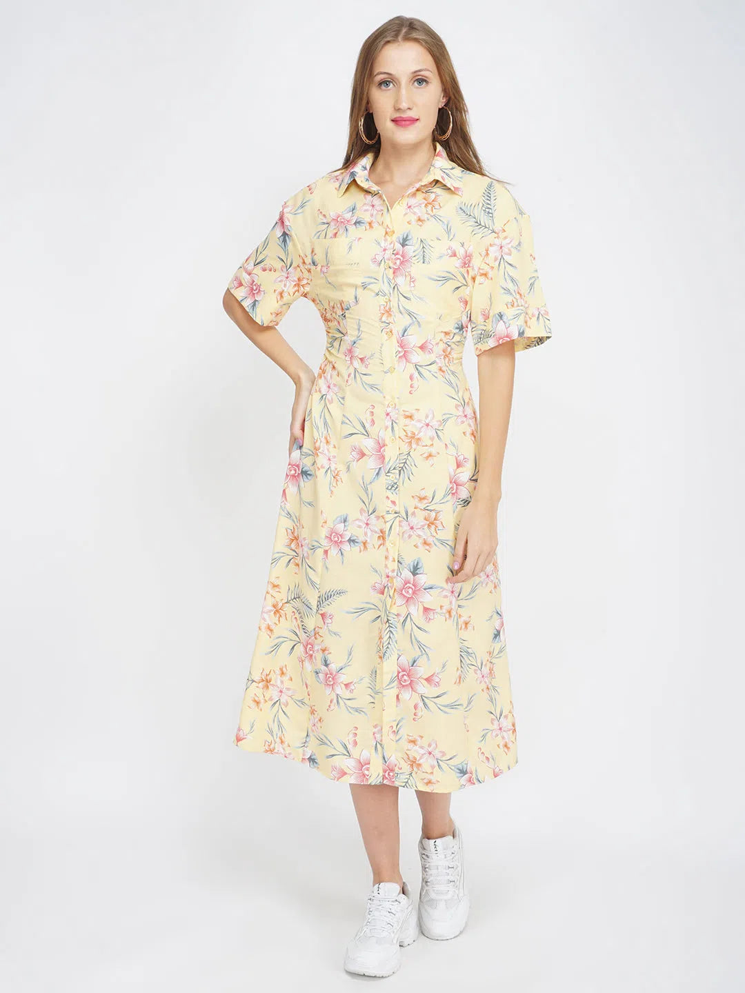 Women's Casual Apparel For Weekends Summer Brunch Floral Midi Shirt Dress