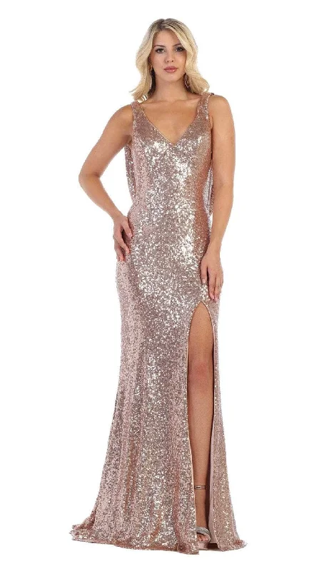 Women's High-Fashion Outfit May Queen RQ7676 - Allover Sequin V-Neck Evening Gown