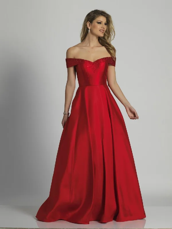 Chic Women's Outfit Dave & Johnny - A6251 Gem-Dotted Sleek Off-Shoulder A-line Gown - 1 pc Red In Size 8 Available