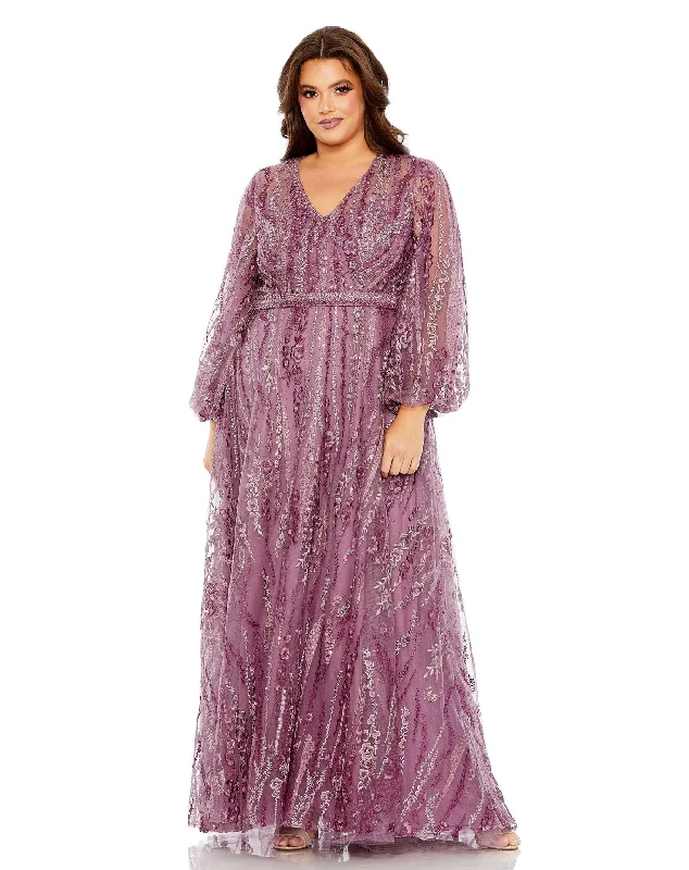 Women's Holiday Apparel Mac Duggal 20472 Long Sleeve A Line Formal Plus Size Gown