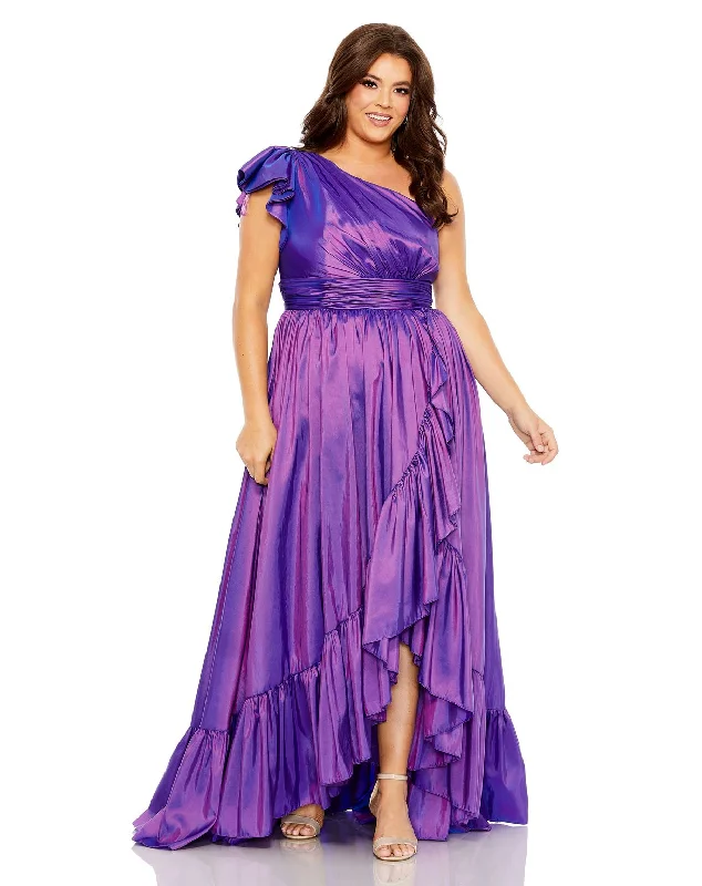 Women's Casual Apparel Mac Duggal 68149 Plus Size Long Ruffle A Line Prom Gown