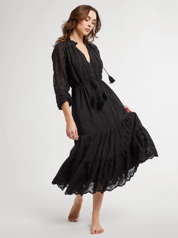 Graceful Fashion Astrid Dress in Black Petal Embroidery