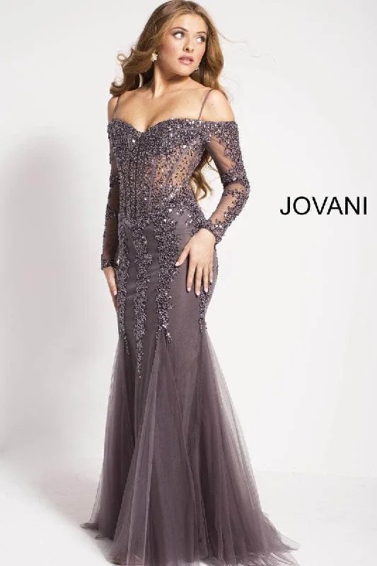 Women's Classic Outfit Jovani 55522A - Cold Shoulder Illusion Corset Prom Gown