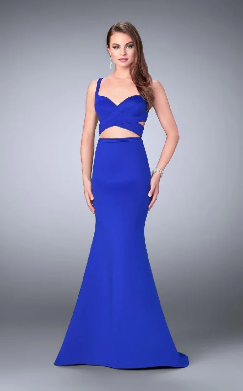 Women's Timeless Attire La Femme - 24288 Classy Crisscrossed Crop Top Long Evening Gown