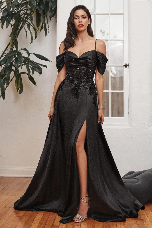 Women's Vintage Garments Black 14 Cinderella Divine OC012 Long Off Shoulder A-Line Gown Sale