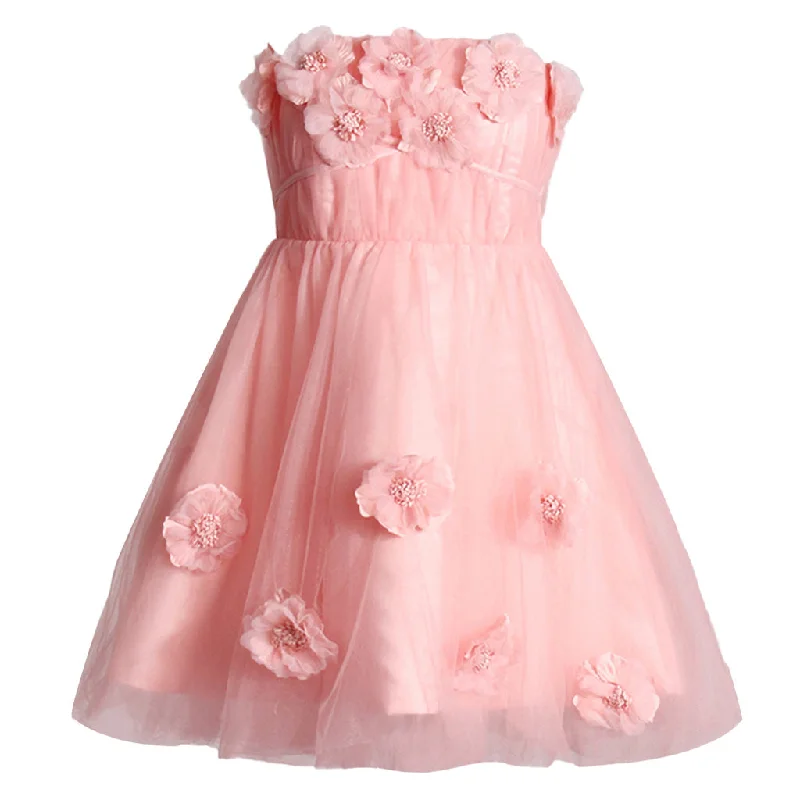 Women's Wedding Apparel Fairytale Bloom Rosette Applique Pleated Strapless Bow Tie Tulle Mini Dress