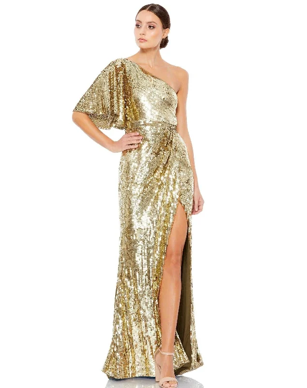 Casual Apparel For Women Gold 6 Mac Duggal 93540 Long One Shoulder Bell Sleeve Gown Sale