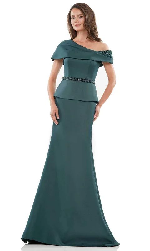 Women's Evening Garments Marsoni by Colors MV1239 - Bead Embellished Short Off-Shoulder Sleeve Formal Gown