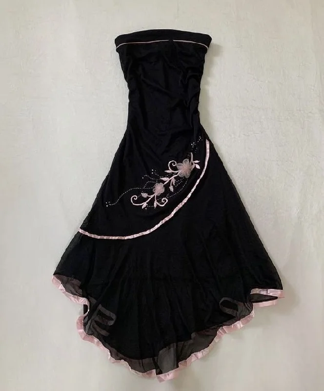 Formal Outfit For Women Black tube top embroidered floral long elegant chiffon party dress prom dress evening dress homecoming dress gh3268