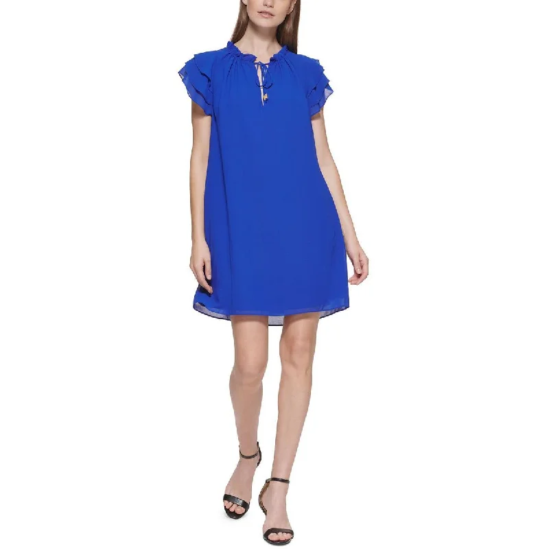 Women's Clothes And Apparel Vince Camuto Womens Flutter Sleeves Front Tie Mini Dress