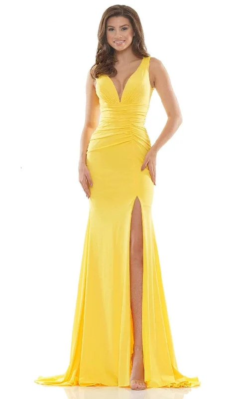 Women's Clothing For Outdoor Activities Colors Dress - 2694 Ruched High Slit Mermaid Gown