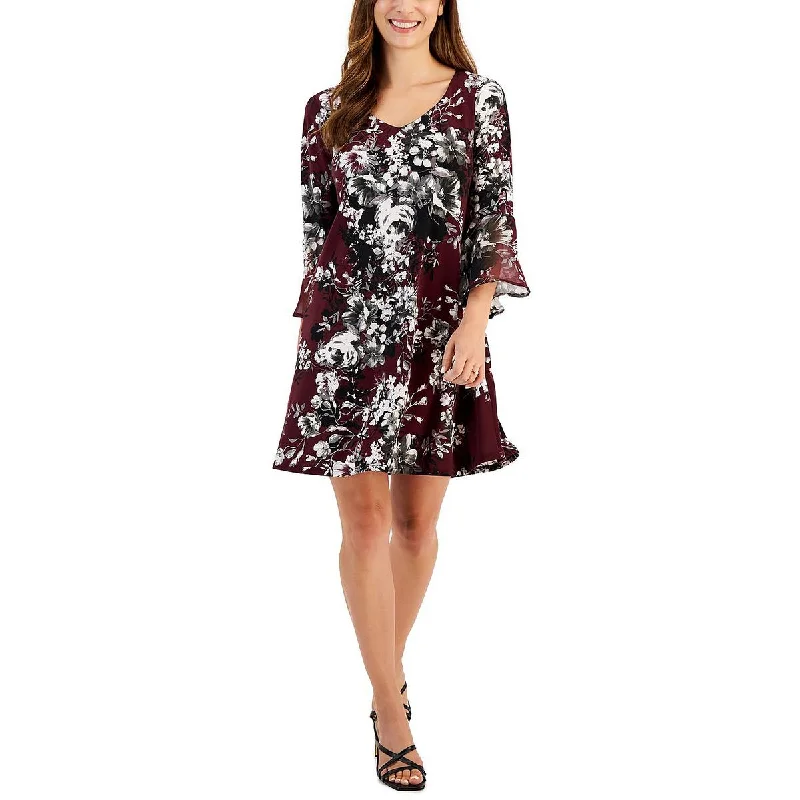 Luxury Women's Clothes Connected Apparel Womens Petites Floral Mini Fit & Flare Dress