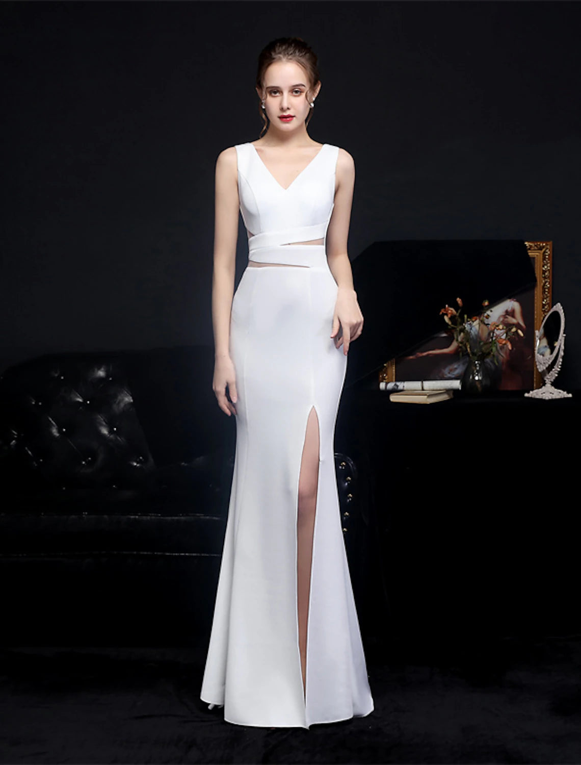 Women's Active Clothing Mermaid / Trumpet Prom Dresses Elegant Dress Formal Wedding Guest Floor Length Sleeveless V Neck Polyester with Slit