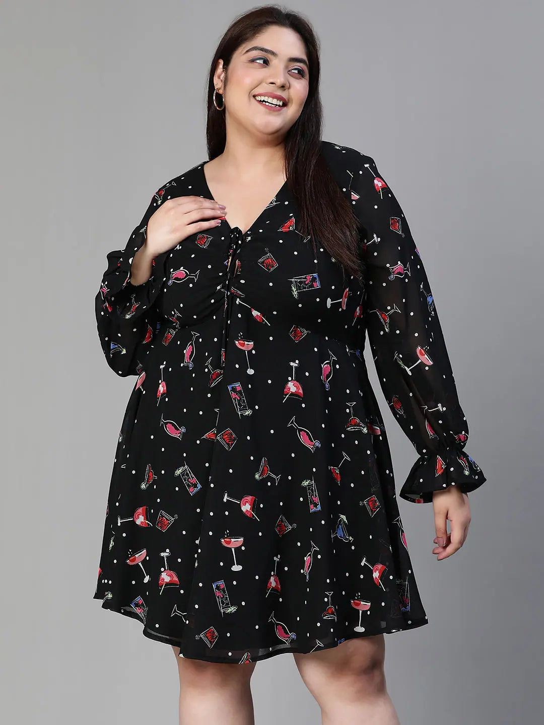 Women's Party Clothes Style In Floral Print Flare Black Plus Size Women Dress