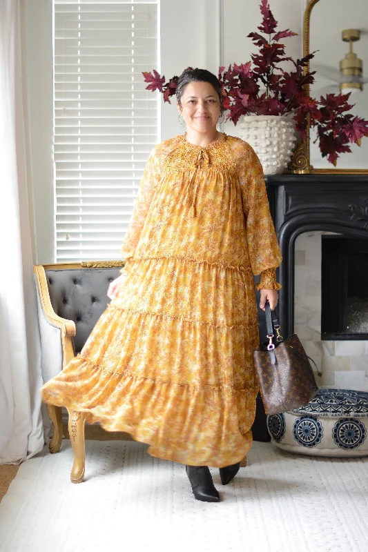 Women's Elegant Clothes Sandra Mustard Floral Dress