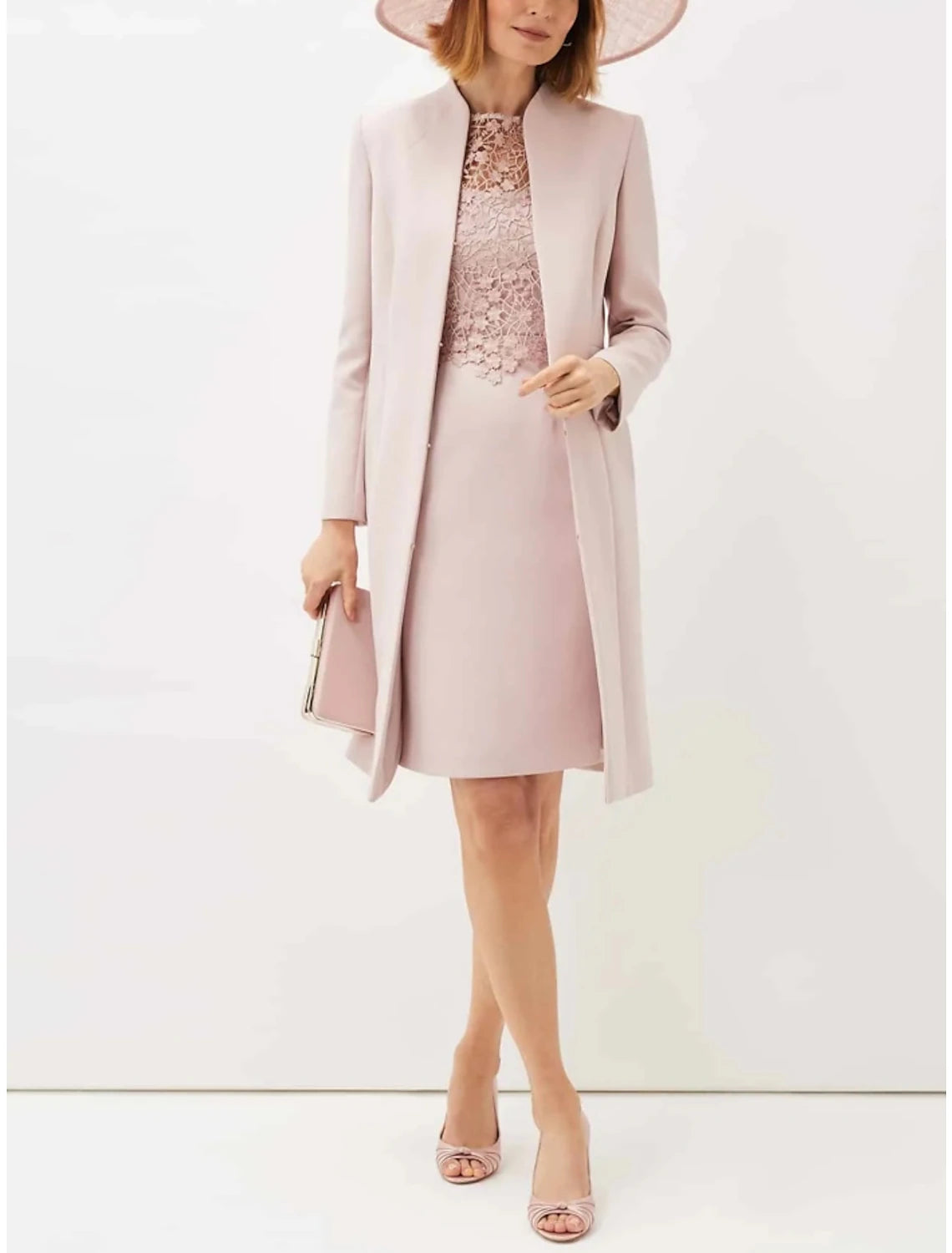 Women's Formal Event Outfit A-Line Mother of the Bride Dress Wedding Guest Elegant Petite Scoop Neck Short / Mini Stretch Fabric Long Sleeve with Lace Ruching Solid Color