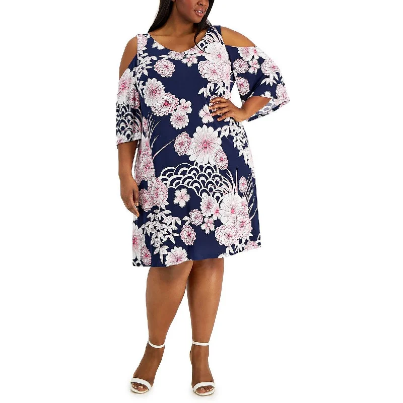 Women's High-Fashion Clothes Connected Apparel Womens Plus    Floral Calf Midi Dress